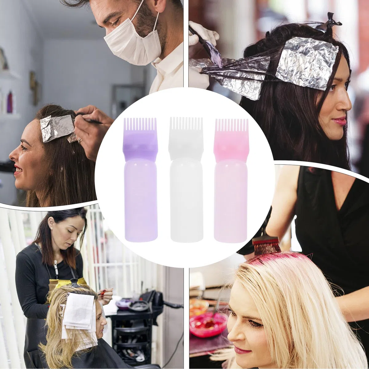 3 Stück Haarfärbeflasche mit Applikatorkamm Graduierte Messanzeige Gleichmäßige Farbabgabe Praktische Anwendung für Haarfärbung Professionelle Wurzelhaarfarbe Vielseitig