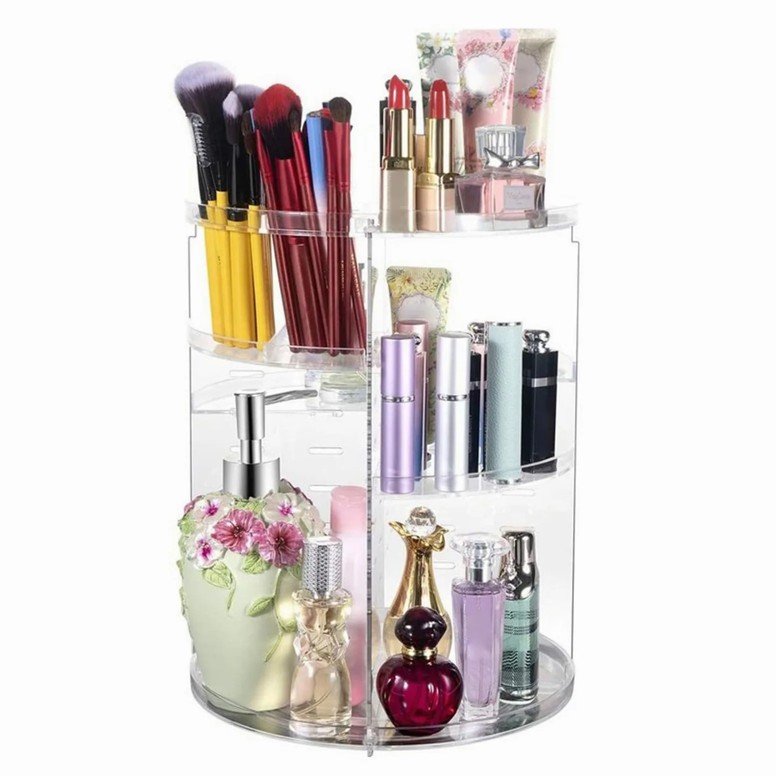Generisch Geräumiger Make up Organizer, drehbares Acryl Schönheitsproduktregal, kosmetische Aufbewahrungslösung für Schminktisch und Badezimmer, Kosmetikprodukt Organizer