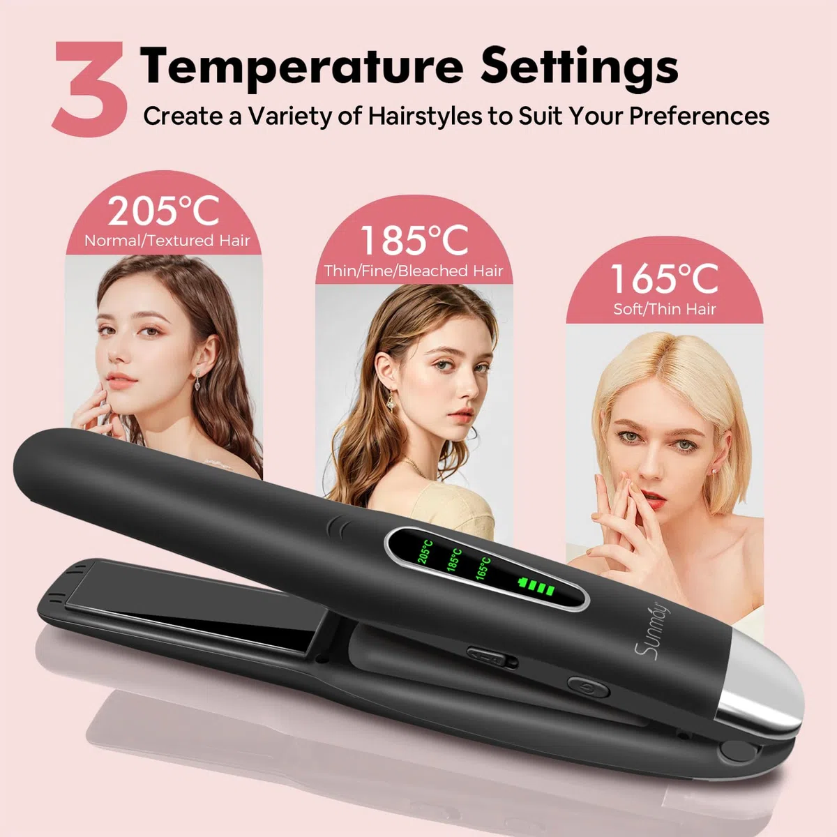 SUNMAY Voga Glätteisen Kabellos mit 5000mAh Akku, Titan Haarglätter und Lockenstab 2 in 1, Glätteisen Akku Mini Tragbares Reiseglätteisen 3 Einstellbare Temperaturen, Schnelleres Erhitzen (Schwarz)
