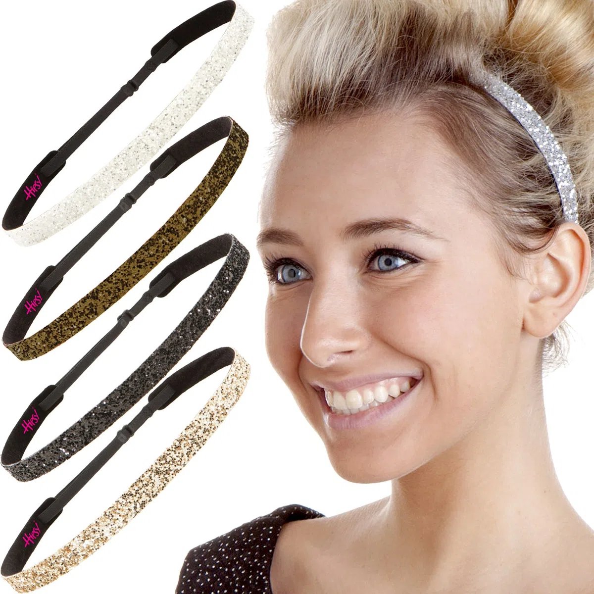 Hipsy 5pk Damen Adjustable NO SLIP dünner Bling Funkeln-Stirnband Multi Gift Pack
