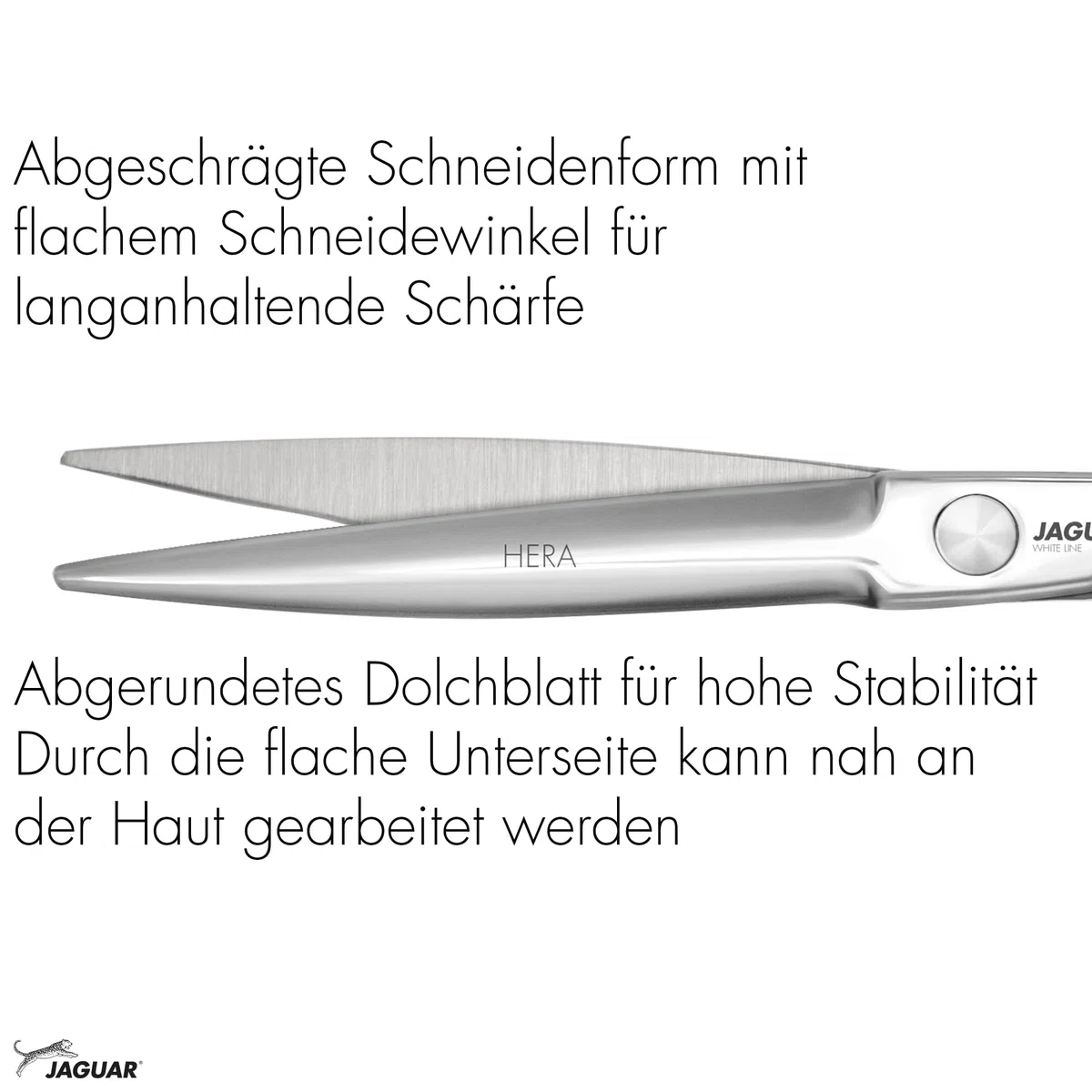 JAGUAR Haarschere HERA 6.25“ | ergonomische Griffstellung | Friseurschere im Crane-Design | angeschmiedeter Fingerhaken und abgerundetes Dolchblatt | poliert | Made in Germany