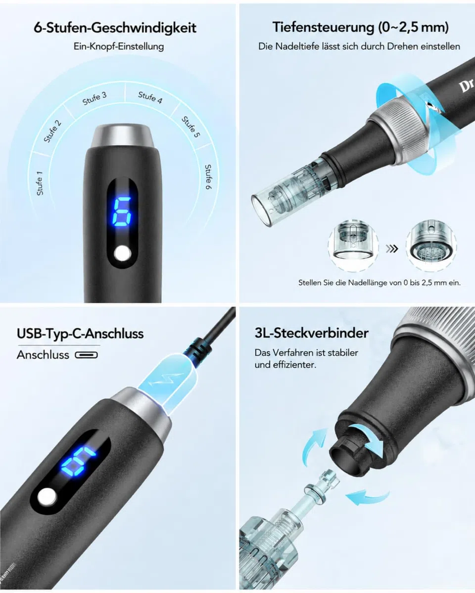M7S Microneedling Pen Mikronadelstift Professioneller Dermapen mit 22 Ersatzkartuschen Kabelloser Microneedling Pen Einstellbares Microneedling-Gerät für die Hautpflege