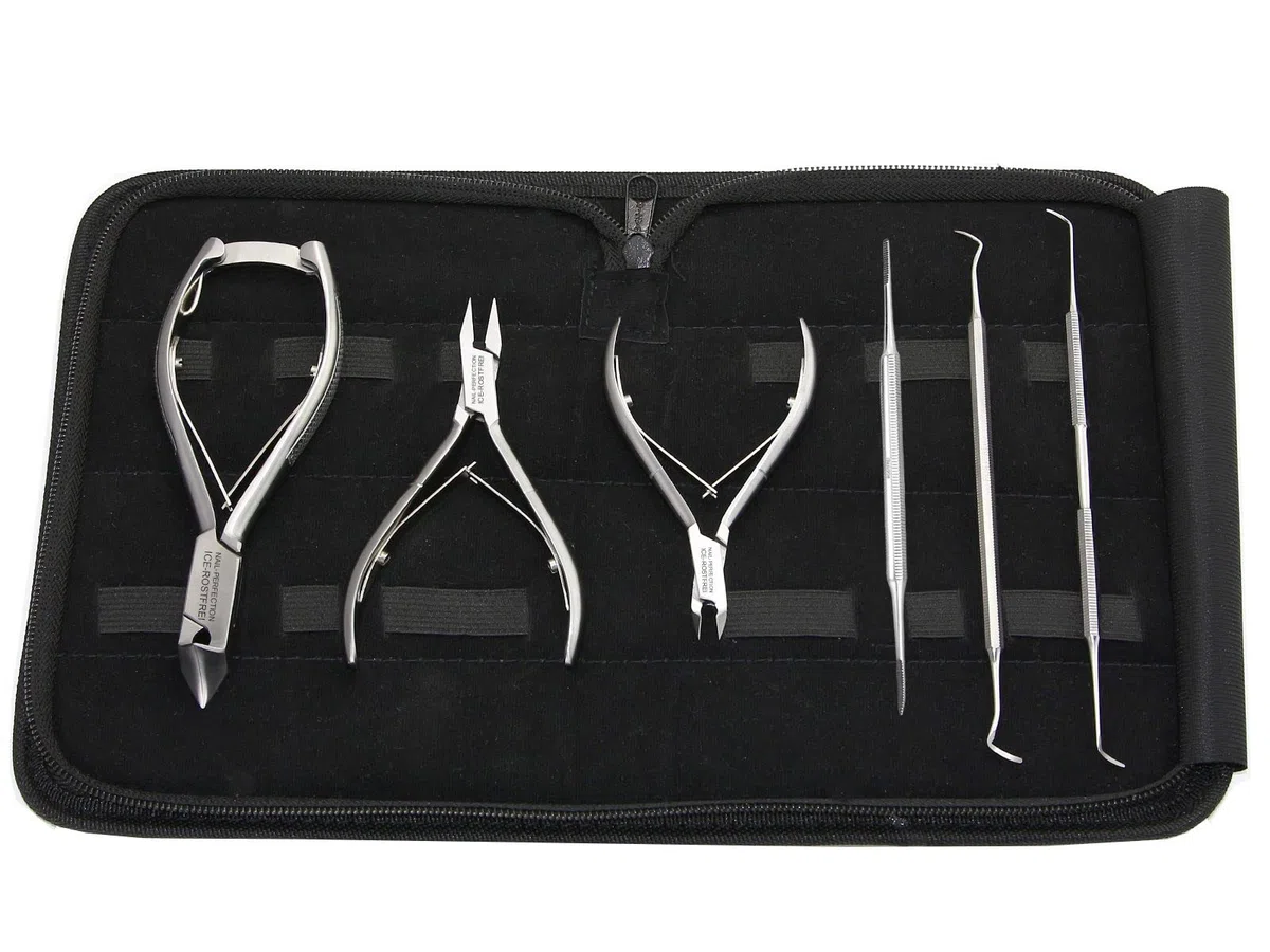 Fußpflege-Set Profi Nagelzangen Set Allrounder für normale und eingewachsene Nägel mit Nagelzange Kopfschneider Nagel-Eckenzange Nagelhautzange Eckenfeile Nagel-Eckenheber aus Edelstahl im Etui