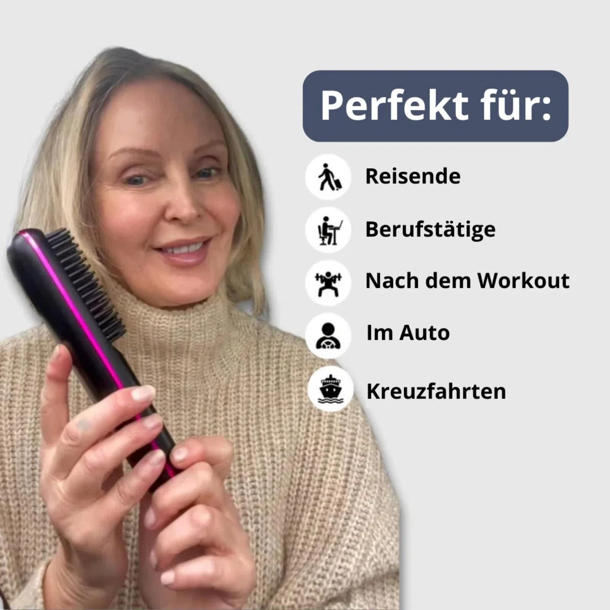 clinora Die ERSTE intelligente Syling-Bürste für kurzes Haar，Kabellose Glättbürste mit LED-Anzeige, 3 Temperaturstufen tragbare, wiederaufladbare Bürste Für Glätten und Locken