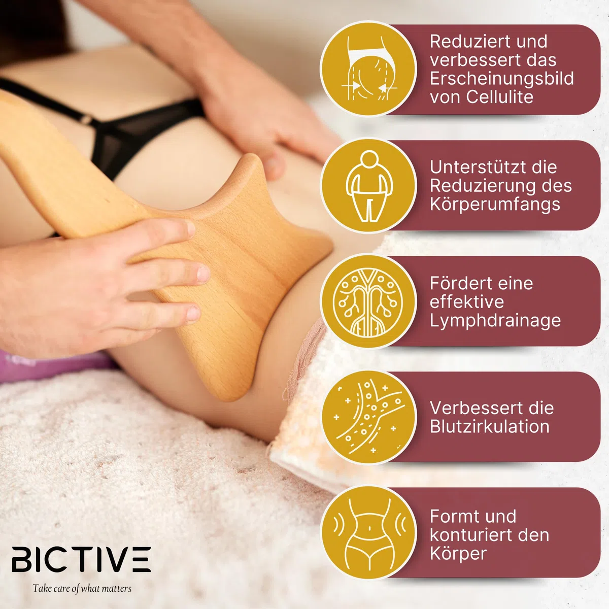 Maderotherapie Set 4 in 1 Professionelle Qualität. Faszienstab Holz, Anti Cellulite Massagegerät für Beine und Körper. Faszienrolle und Massagestab Holz. Lymphdrainage Gerät aus Buchenholz.