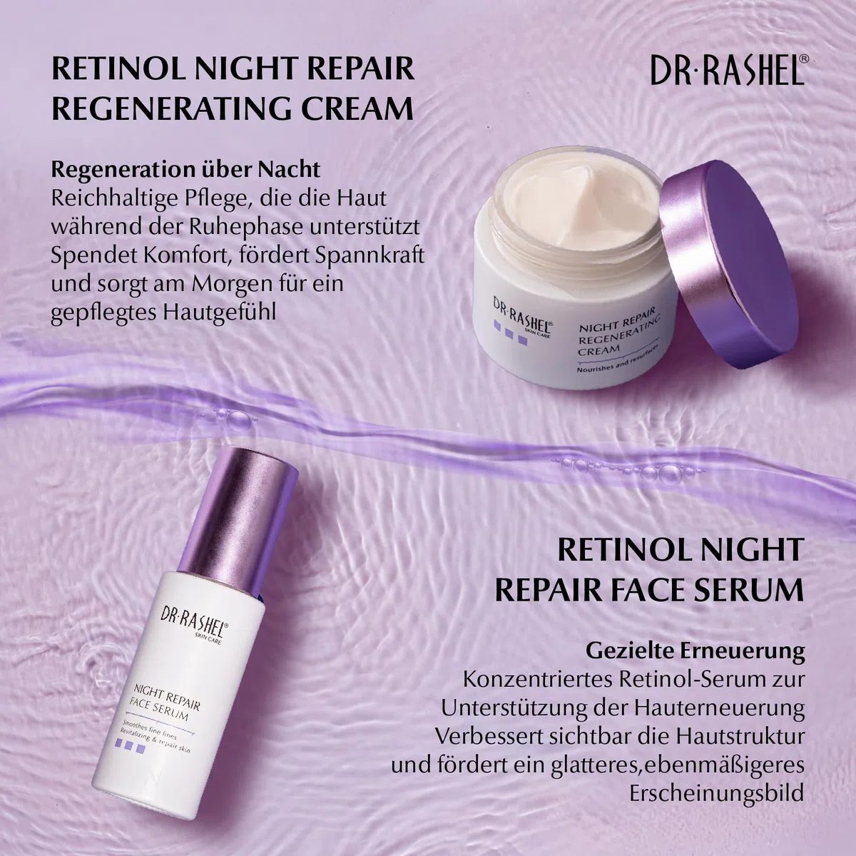 Gesichtspflege Set mit Retinol 5-teilig - Night Repair Routine - Anti-Aging Gesicht Serum, Augencreme, Gesichtscreme, Gesichtsreinigung & Toner für straffe Haut & Faltenreduzierung - Geschenkset Damen