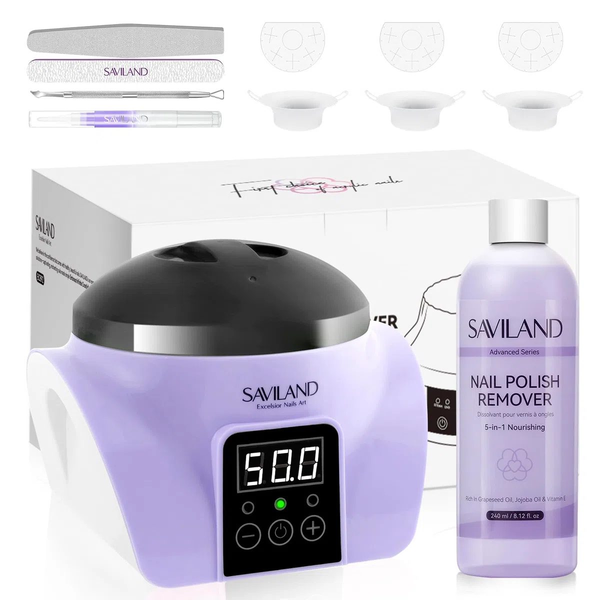 SAVILAND Essentials Nageldampfer Entferner Set: Ultraschnelle und Unschädliche Gel Nagelentfernungsmaschine mit Nagellackentferner Elektrischer Nagel Soak Off Schüssel Nano Dampftechnologie Aceton