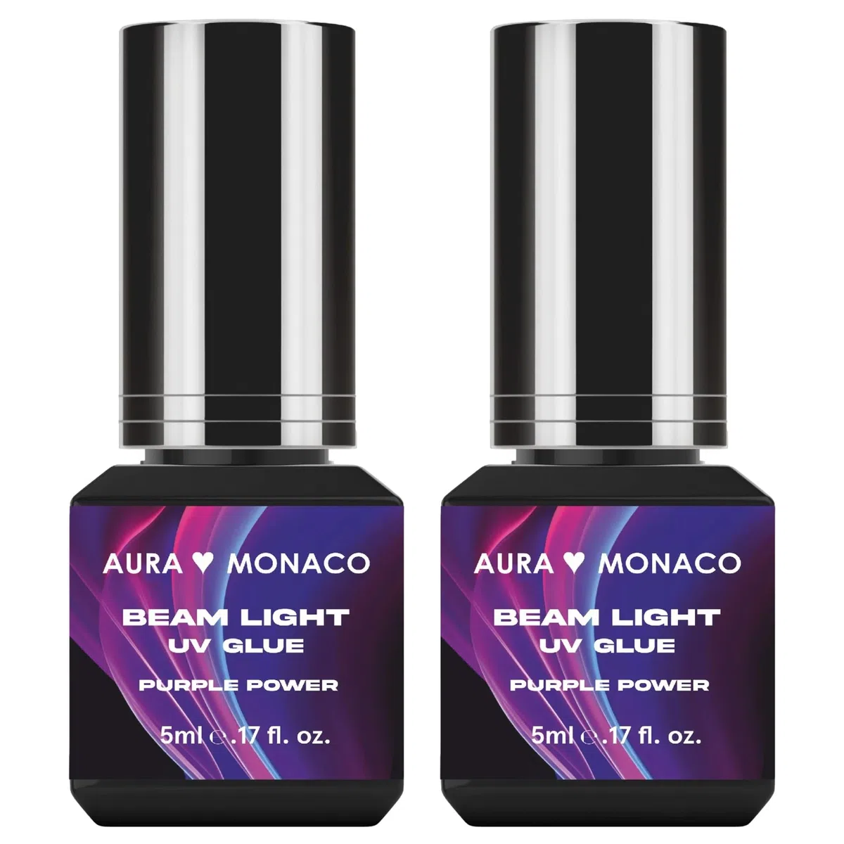 BEAMLIGHT LASHES | Beam Light UV Wimpernkleber Purple Power – 2× 5 ml Lash Glue Set, 0.5 Sek. Trocknung, violett sichtbar dosierbar, nicht sichtbar auf Wimpern, klimastabil, für UV-Systeme