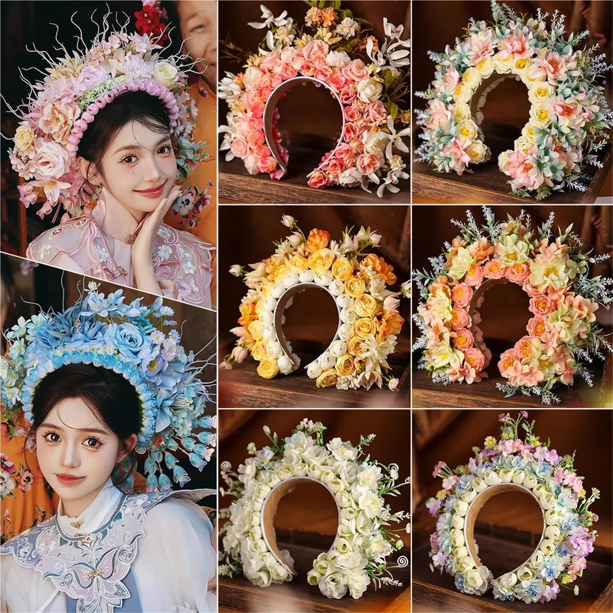 Blumenkranz Haare Braut-Seidenblumen-Stirnband, handgefertigt, dreidimensionaler großer Kranz, Ball, Kopfbedeckung, Hochzeit, Haarschmuck(Color5)