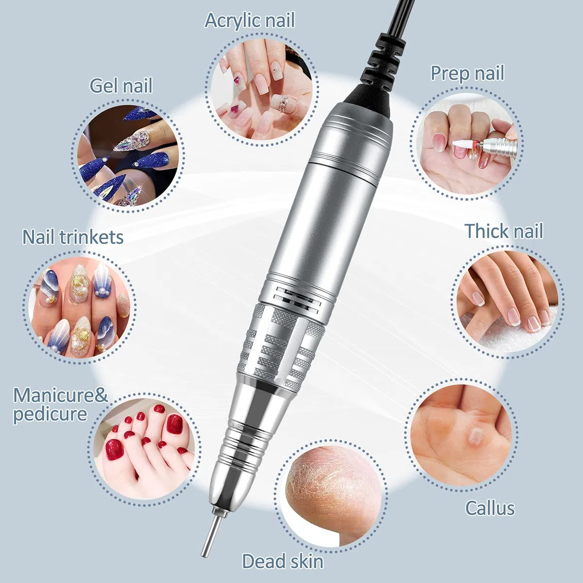 Madenia Elektrische Nagelfräser TouchPro Gelnägel 35000 U Min Profi Nagelfeile Elektrische Maniküre Pediküreset Kunstnägel, mit HD-Digitalanzeige, inkl 6x Bits, grau…