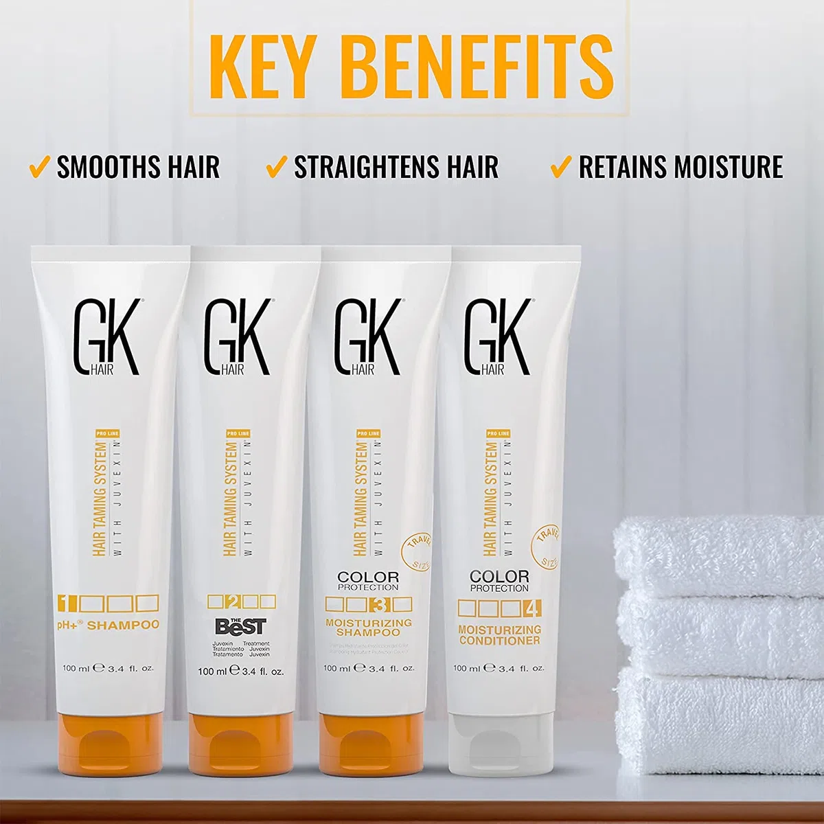 GK HAIR Global Keratin The Best Consumer Box Kit (100ml/3.4 Fl Oz) Keratin-Haarglättungsbehandlung - Professionelle komplexe brasilianische Glättung für glattes, kräuselfreies Haar