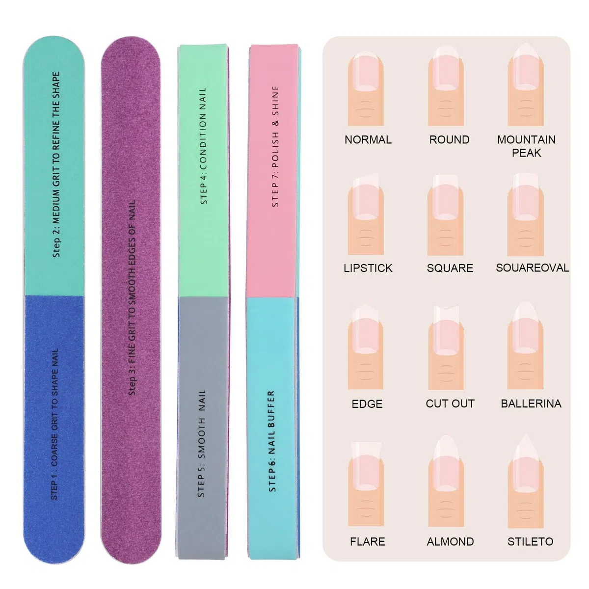 Professionelle 7-Wege-Nagelfeile und Puffer für Frauen und Mädchen, natürliche Schmirgelbretter, 12 Stück