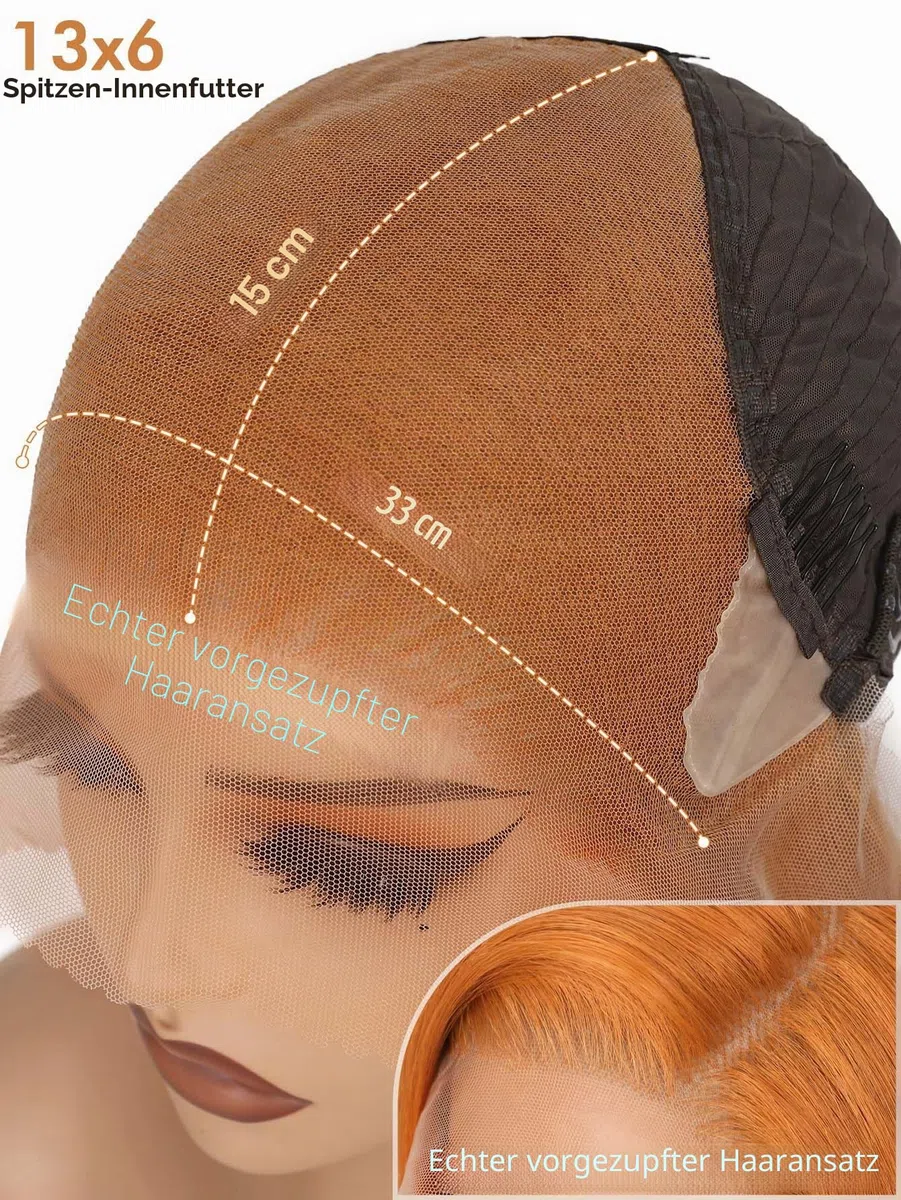 WIGNEE 13x6 Synthetische Spitze Frontperücke Vorgezogen Klebefreie Gerade Perücke 28 Zoll Lose Spitze Frontperücke mit Futura Haar Ginger