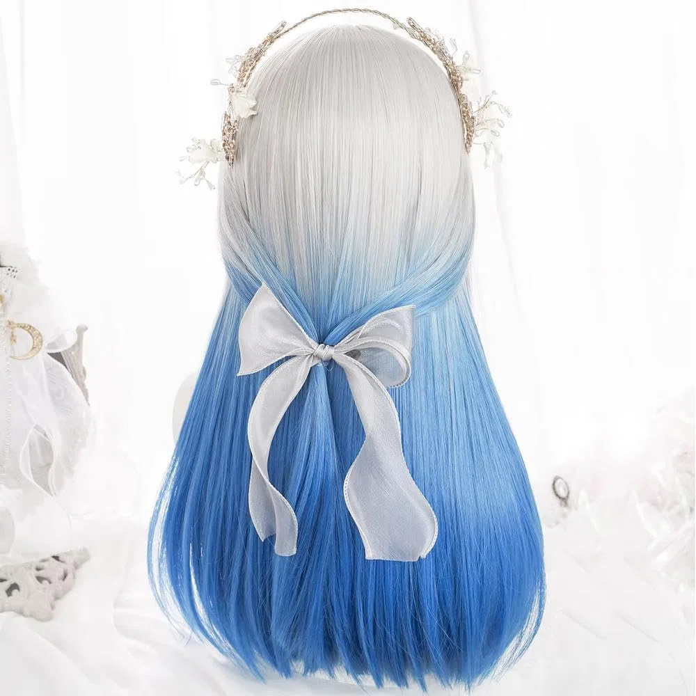 Haarpflege Hitzebeständige Blaue Lange Gerade Damenperücke Mit Pony Für Die Tägliche Cosplay-Party