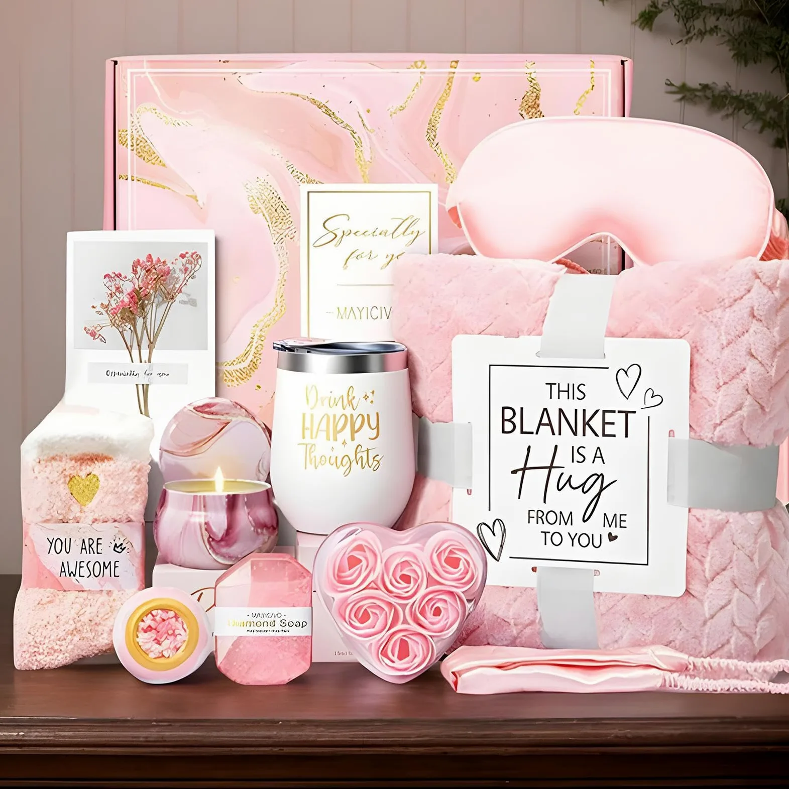Persönliches Pflege-Set für Frauen – Körperpflege-Spa-Set für Frauen – | Entspannungs-Set mit Flanelldecke für Postpartnum, Muttertag, Ruhestand
