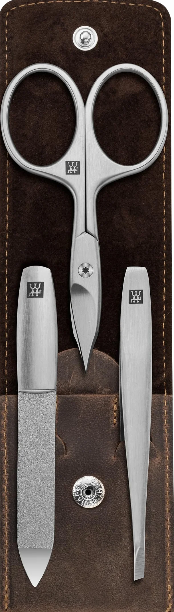 ZWILLING Maniküre-Set (3 teilig, Nagelpflege und Pediküre, Echtleder Etui, präzise, mit Kombi Nagelschere), Premium, Braun