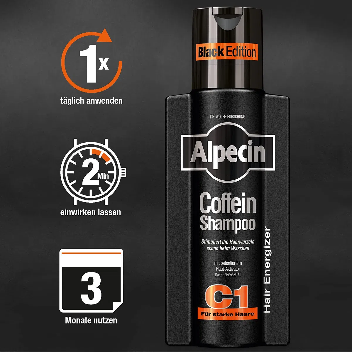 Alpecin Coffein-Shampoo C1 Black Edition - 6 x 250 ml - mit neuem Duft | Natürliches Haarwachstum für Männer | Energie für kräftiges Haar | Haarpflege für Männer - Made in Germany