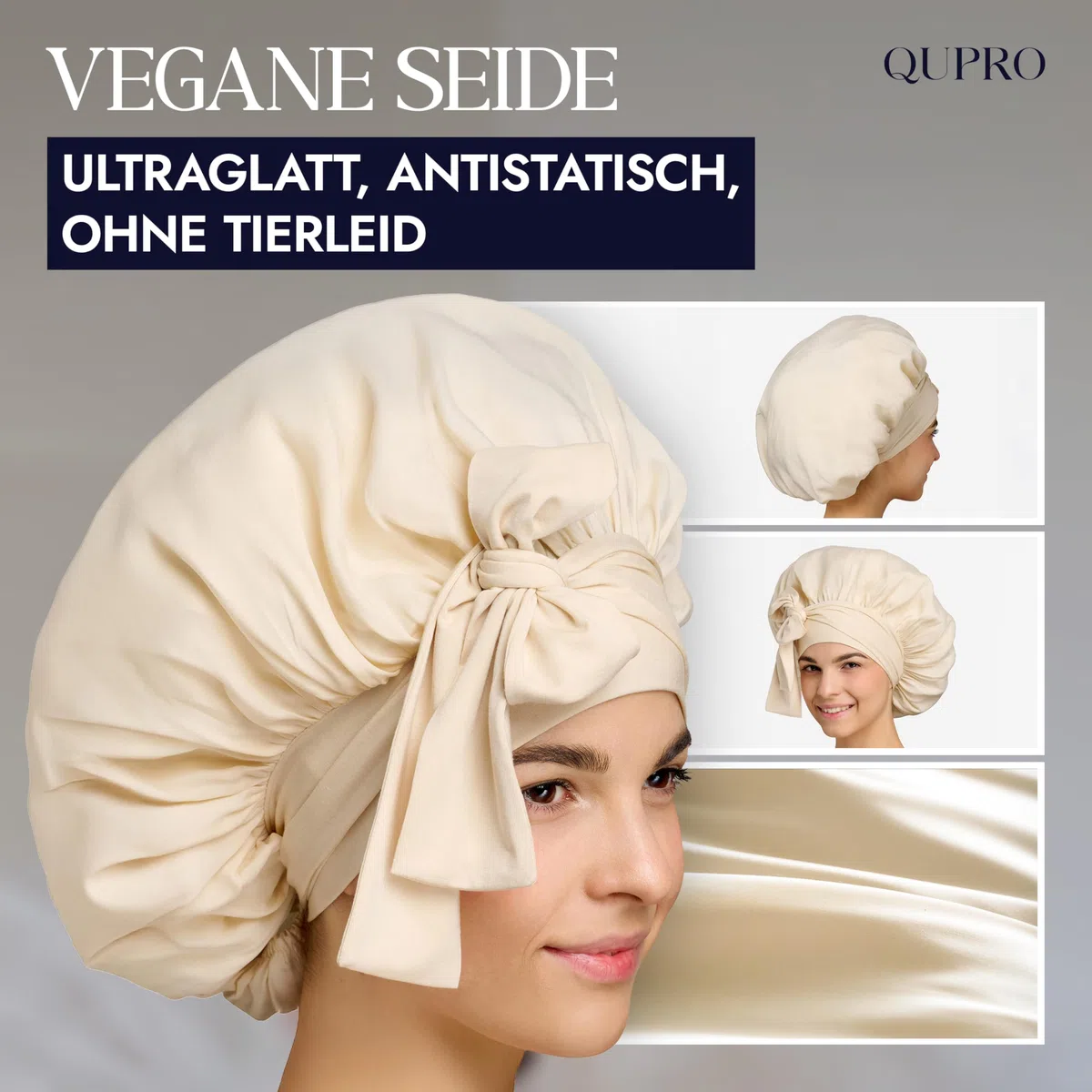 Vegane Seidenhaube zum Schlafen I Rutschfestes Bonnet zum Schutz von Locken & Frisuren - Verhindert Frizz & Haarbruch I Schlafhaube aus veganer Seide - Haarschutz für die Nacht