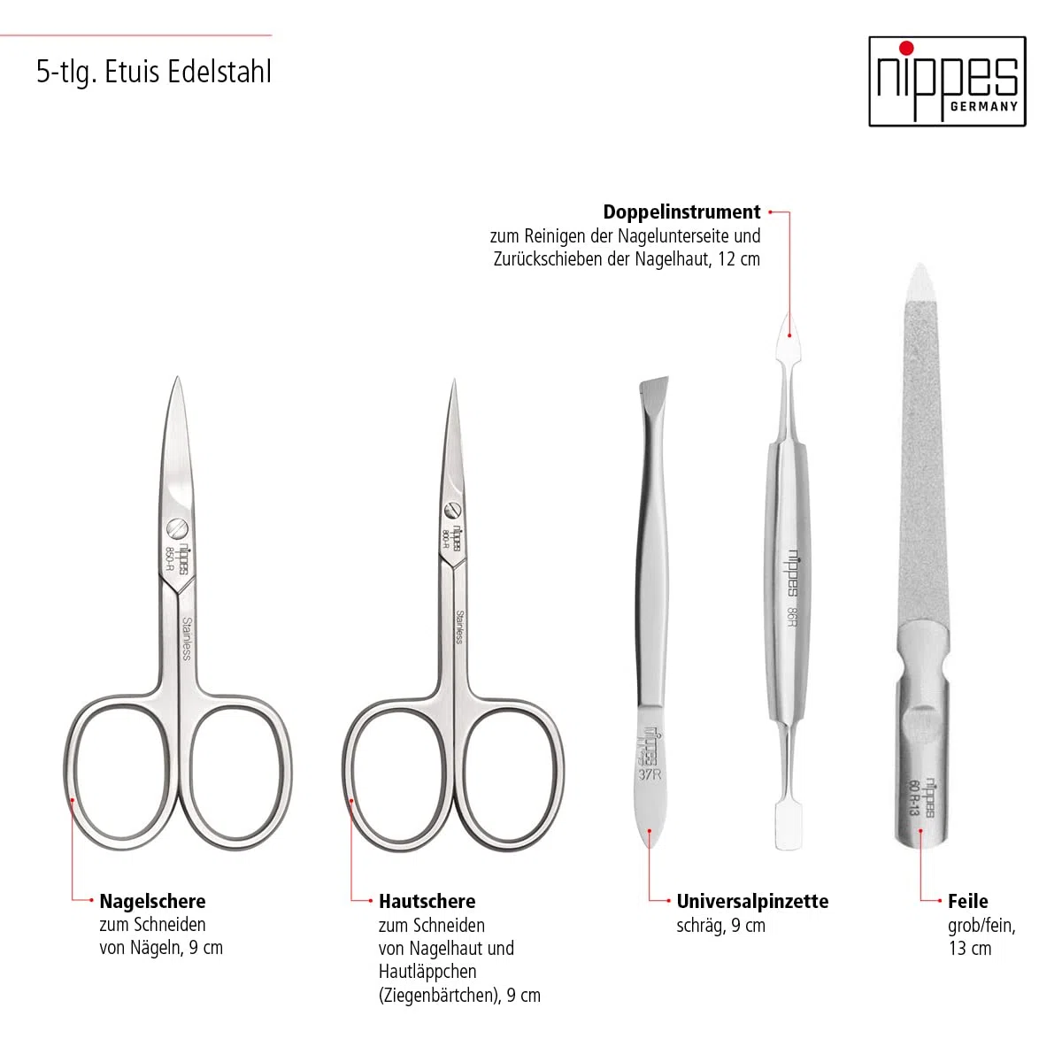 nippes Solingen Premium Line Maniküre Set Karbon, 5-teilig, Edelstahl rost- und nickelfrei, Rindsleder-Etui mit Reißverschluss, Schwarz, Nagelpflege Set, Pediküre Maniküre, Made in Germany | Rindsleder-Etui, handgeschmiedet, für Damen und Herren, 145 g, s