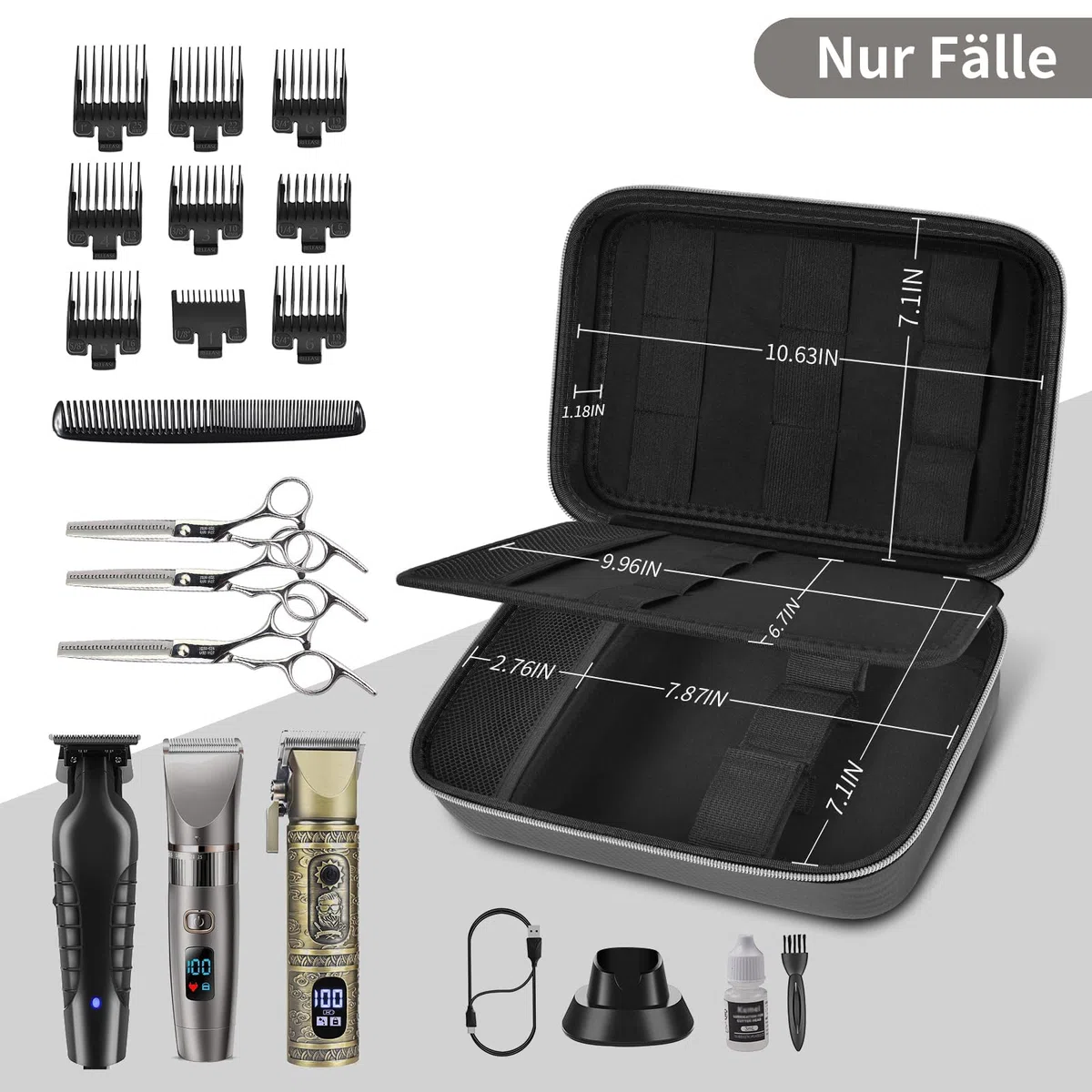 Boobowl Haarschneider Zubehör Tasche für Clipper und Zubehör, Men Hair Trimmer Box, Portable Clipper Aufbewahrungshalter für Haarschneiden, Guard Grooming Kit (nur Box) (Schwarz Silber)