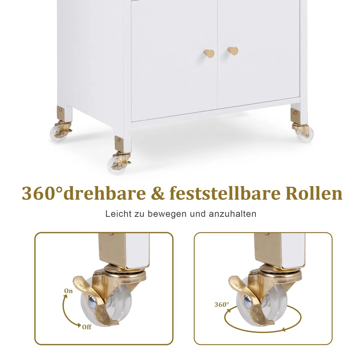 M MCombo Servierwagen mit Rollen & Schubladen, Rollwagen Friseurwagen Weiß, Salon Trolley 35x48x80,5 cm