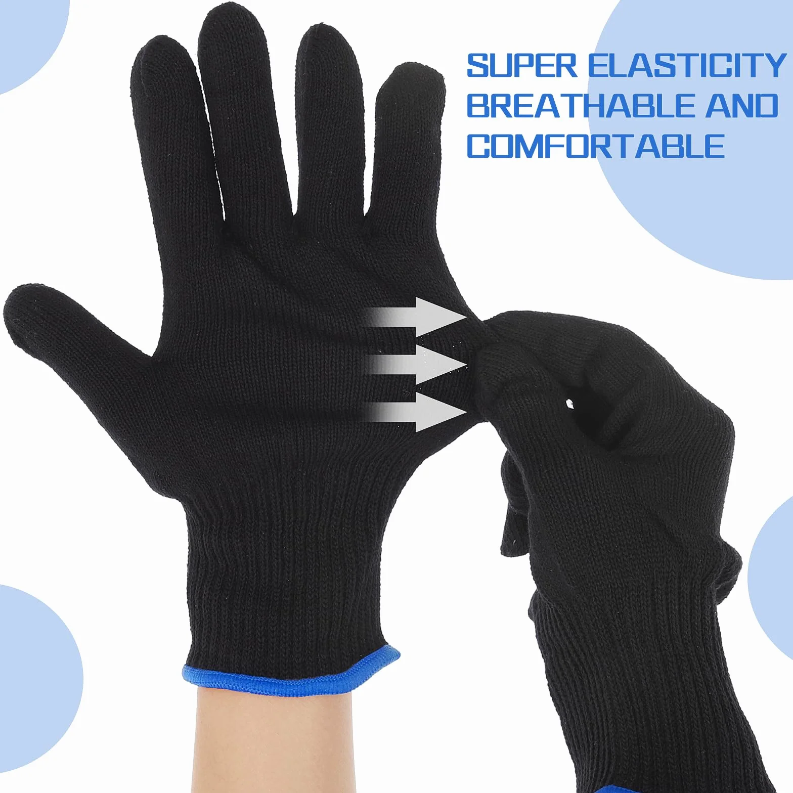 Professioneller hitzebeständiger Handschuh für Haarstyling, Lockenstäbe, 2-teilig, Blauer Rand