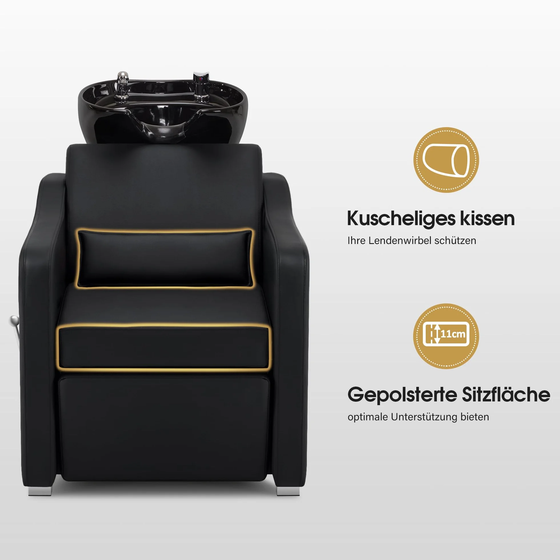 Barberpub Friseurstuhl mit Waschbecken, Klappbare Beinstütze, Friseurwaschbecken aus Keramik Verstellbar, Friseurwaschsessel für SPA Salon, Friseur Waschplatz W8675 (Schwarz)