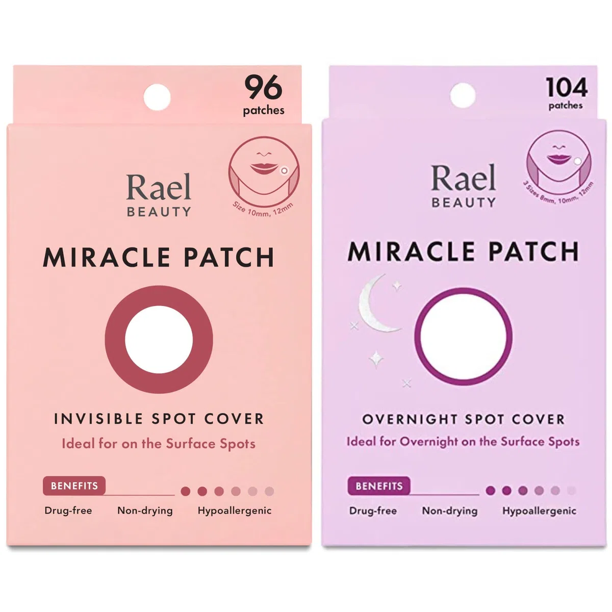 Rael Anti Pickel Patch Tag & Nacht Set- Korean Skincare, Pimple Patches für das Gesicht, Vegan & Tierversuchsfrei / Unsichtbar Patch (96 Stück, 2 Größen) & Über Nacht Patch (104 Stück, 3 Größen)