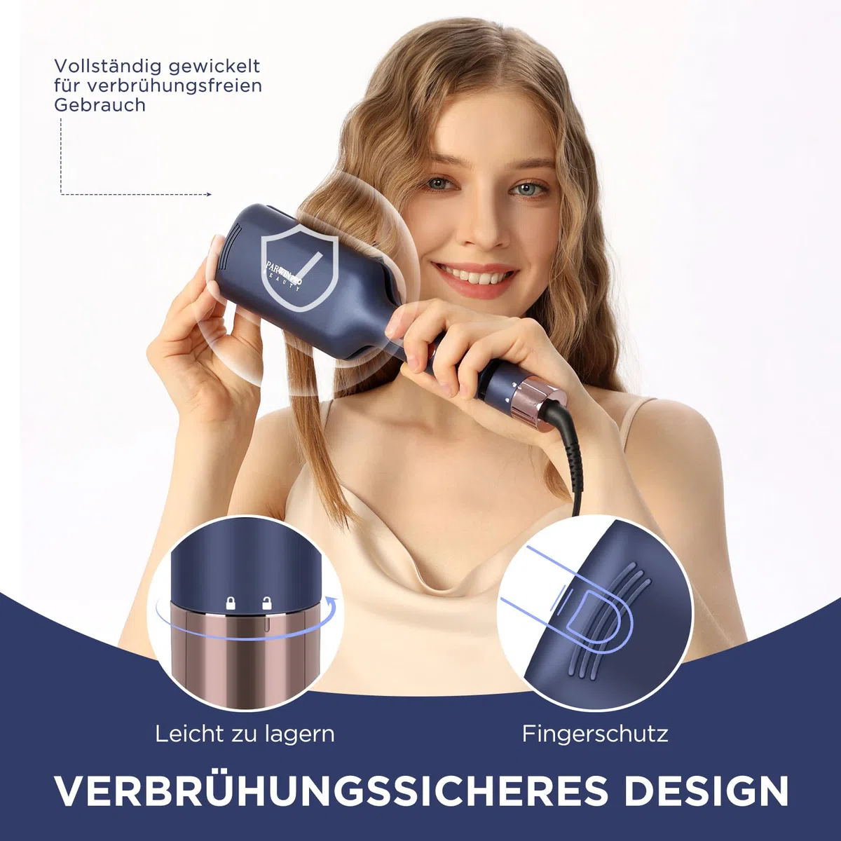 2 Fässer Meerjungfrau Welleneisen für haare, 32MM Lockenstab große locken, PARWIN PRO BEAUTY -Hair Curler, Wellenstyler mit 4 Einstellbarer Temperatur, Sofortiges Wellen (Preußischblau)