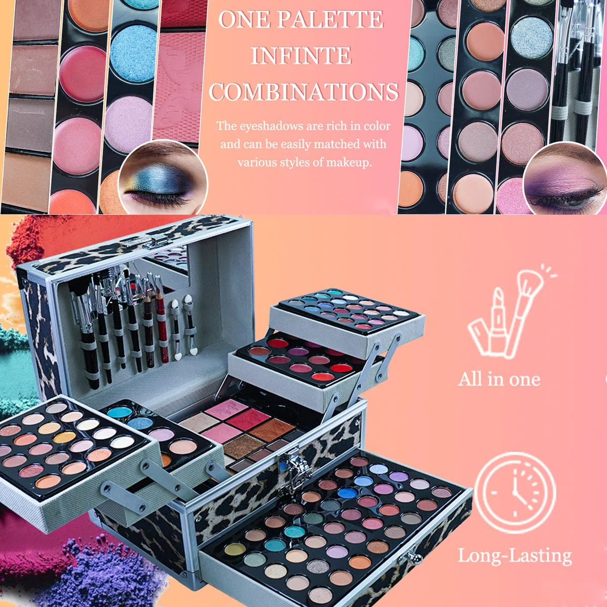 Schminkkoffer Gefüllt, RoseFlower Alles in Einem Makeup Kit Schminkkoffer Gefüllt mit Schminke für Anfänger oder Profis, Make-Up Set inklusive Lidschatten, Lipgloss, Rouge, Eyeliner, Mascara