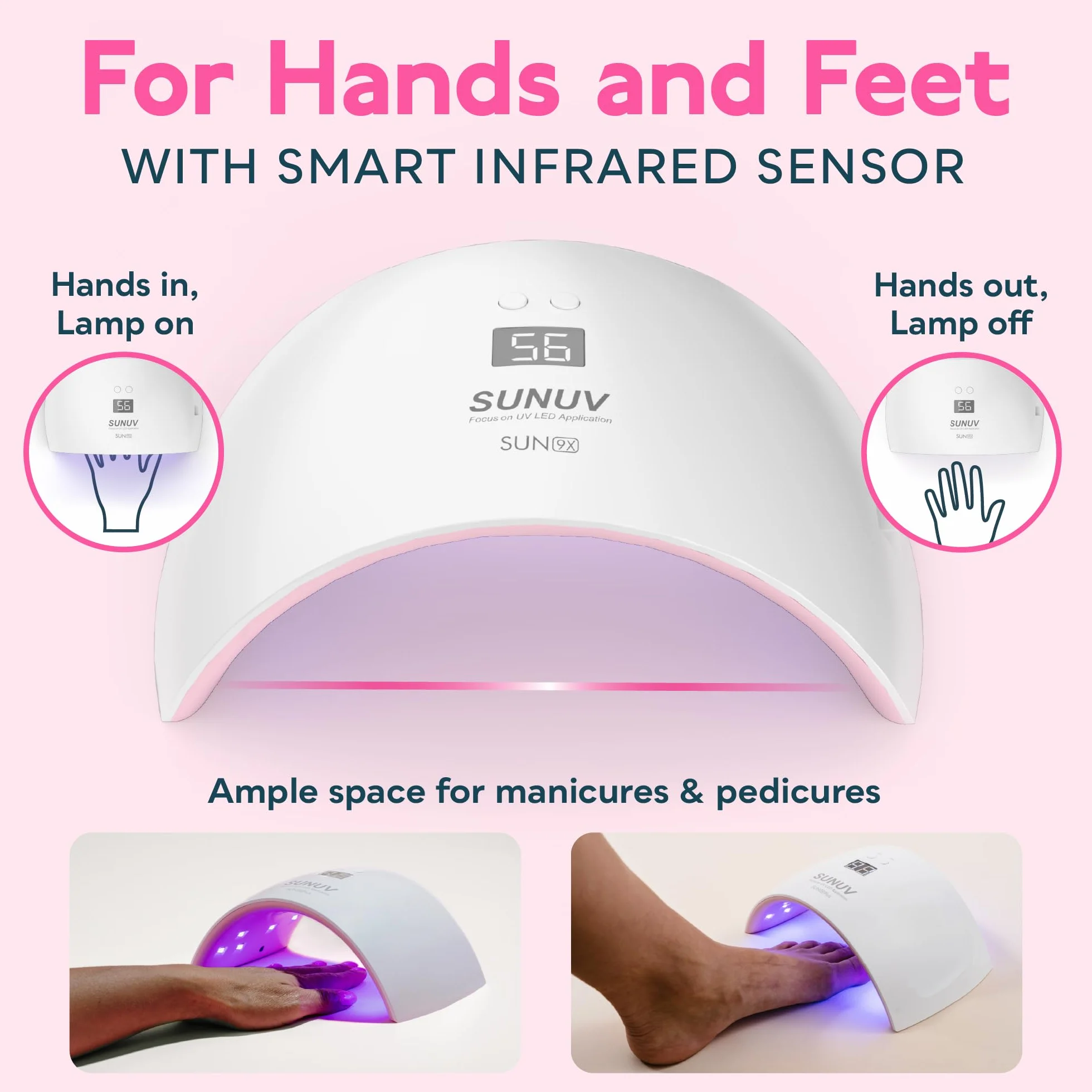 SUNUV Nageltrockner LED UV, Lampe für Gelnägel, UV LED Nagellampe 30s/60s Timer, Infrarot Sensor, LCD Display, Geeignet für alle Gel, für Maniküre/Pediküre Nail Art zu Hause und Salon