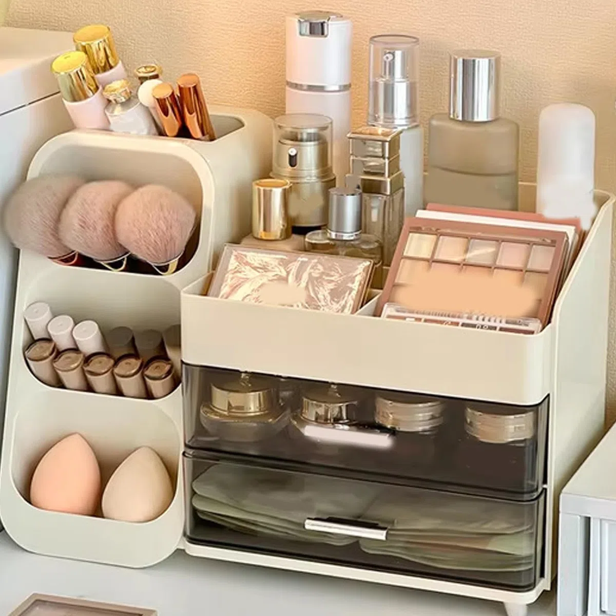 Tragbarer Kosmetikhalter für Reisen, mehrere Abteilungen, Lippenstift Hautpflege, transparentes ABS, praktische Make up Organizer, Lippenstift, Organizer Box