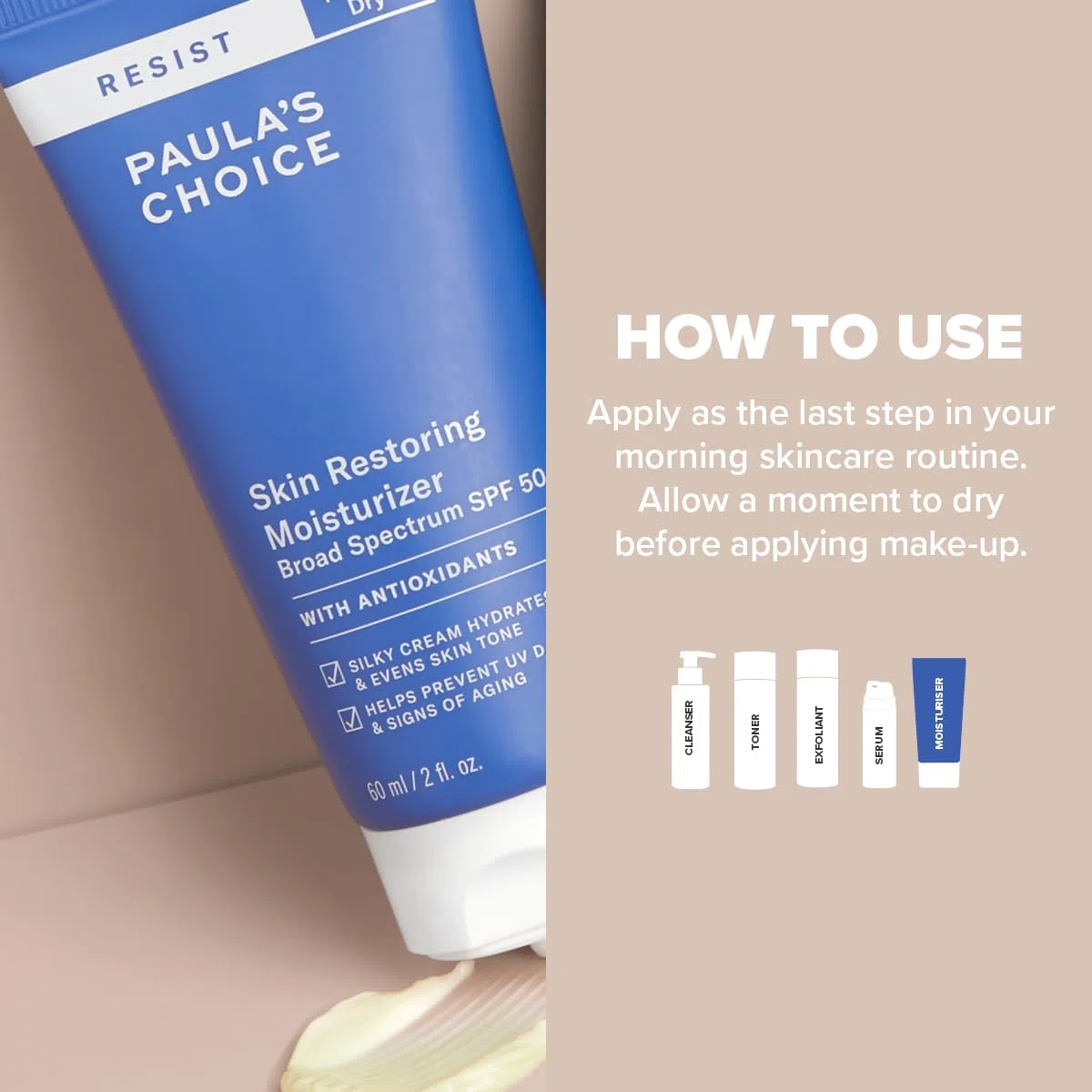 Paula's Choice Anti-Aging Restoring Tagescreme LSF 50, Trockene Haut, 60 ml | Seidige Creme Spendet Feuchtigkeit - Schützt vor Sonnenschäden - Gesichtscreme mit Niacinamid & Shea Butter - für einen Glow