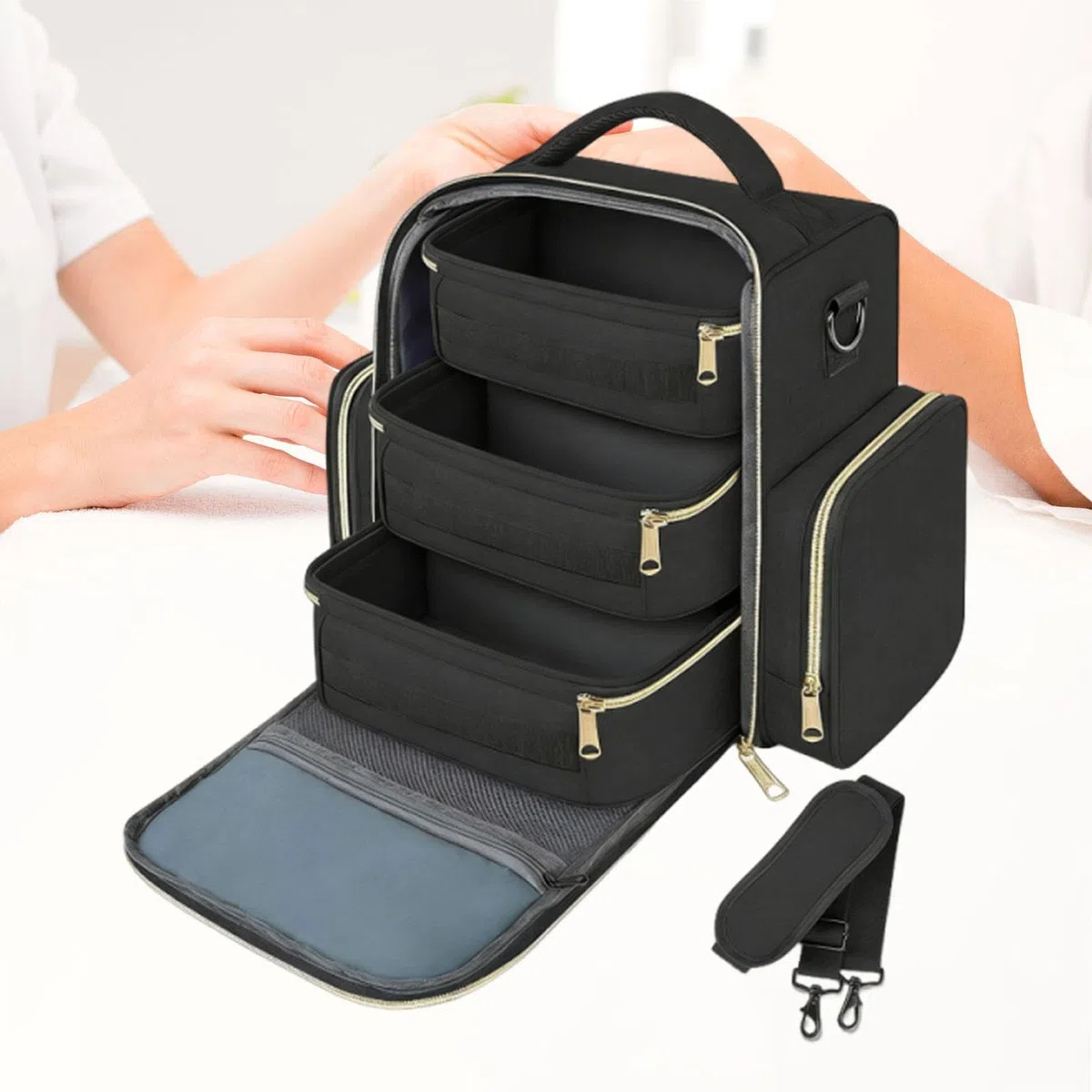 Nagellack Organizer, Gel Nagellack Reisebox, Geeignet für 72 Fläschchen, mit Stabilem Tragegriff, Ideales Geschenk für Maniküristinnen, Schwarz