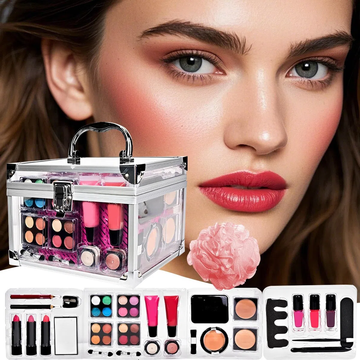 Teenager Make-up Set Schminkpalette Mit -Puder & Lidschatten | Lidschatten Rouge Pinsel Set Für Jugendliche Reise Theater Hochzeit Halloween Alltag
