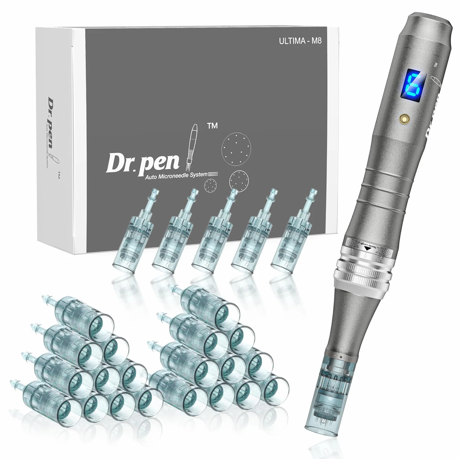 Dr. Pen 2026 Ultima M8 Professioneller Microneedling Pen, Kabellos mit 25 Ersatzkartuschen, 6 Stufen und LED-Anzeige Elektrischer Dermapen für Haarwachstum, Gesicht, Körper und Hautpflege