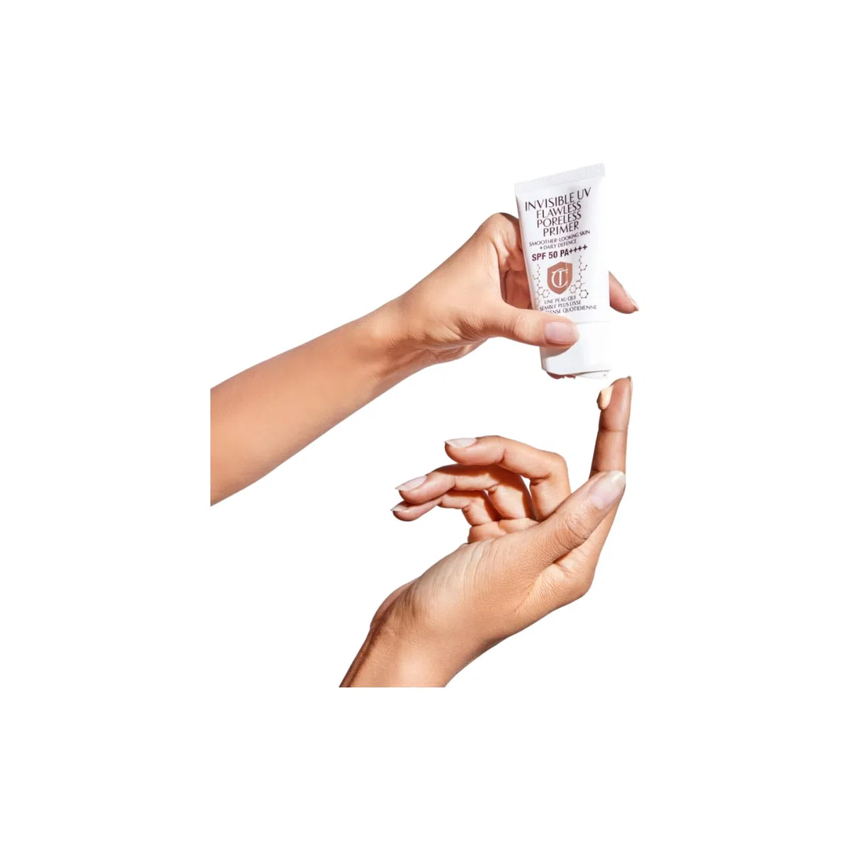 Charlotte Tilbury Airbrush Protect Prime Set, UV Primer SPF 50 PA++++ und Setting Spray Mini, Porenverfeinernde Technologie, Matt-Finish, Rosegold und Weiß, 30ml + 34ml