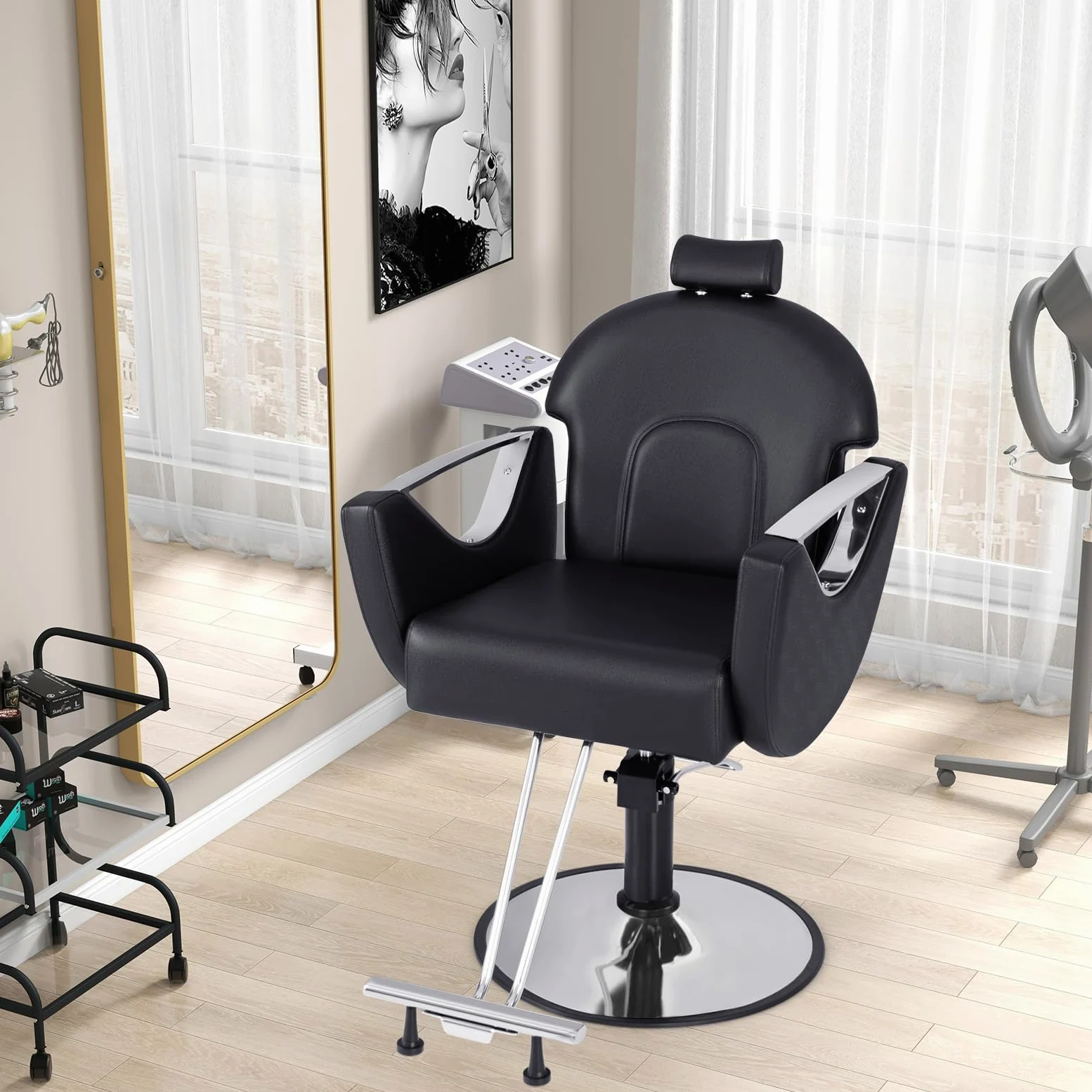 COSTWAY Friseurstuhl höhenverstellbar 360° drehbar mit Kopfstütze & Hydraulikpumpe bis 150kg belastbar schwarz