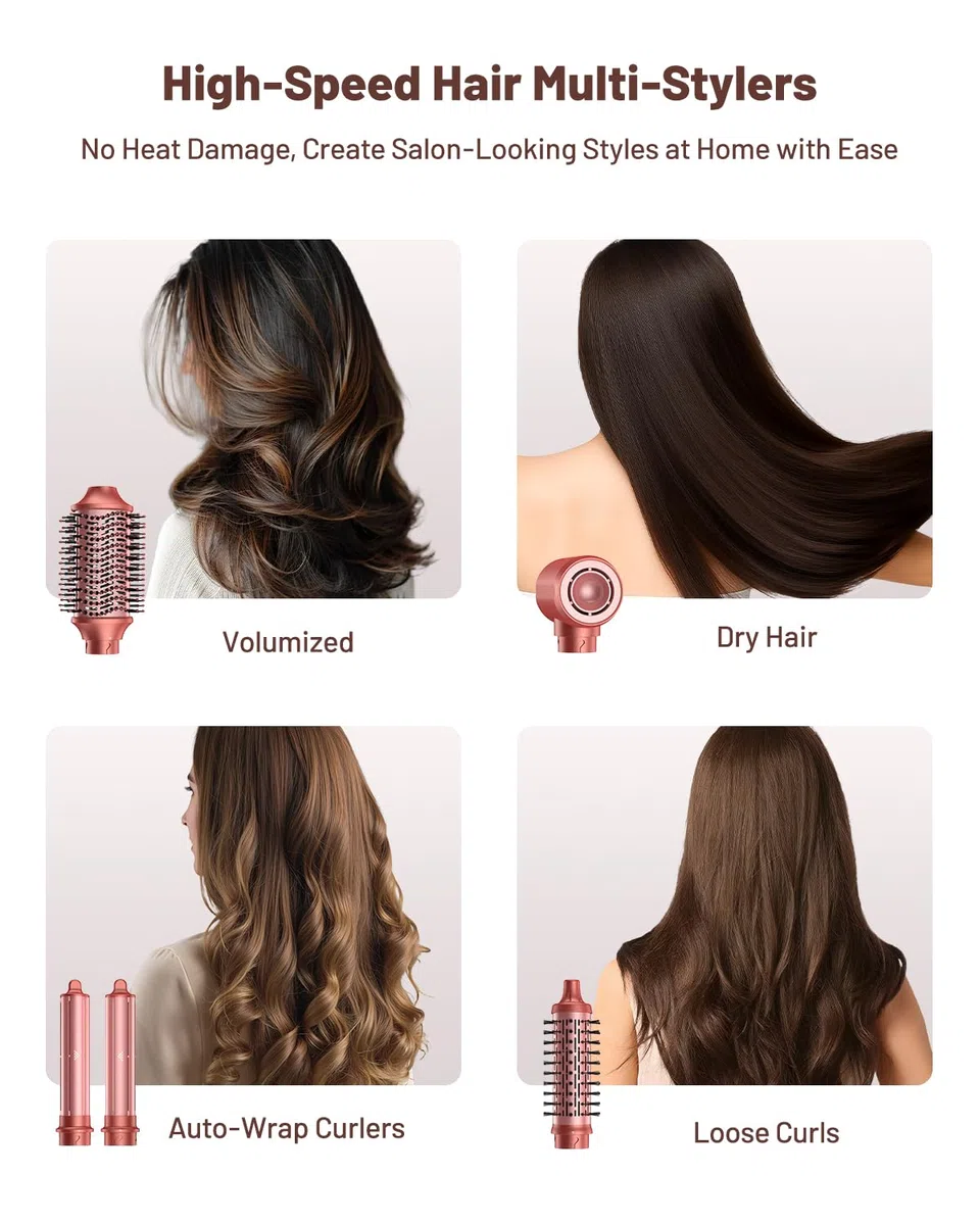HITTIONA 5 in 1 Airstyler & Rundbürstenföhn, 110.000 U/min Ionen Haartrockner mit Auto Lockenstab, Profi-Hairstyler für Alle Haartypen