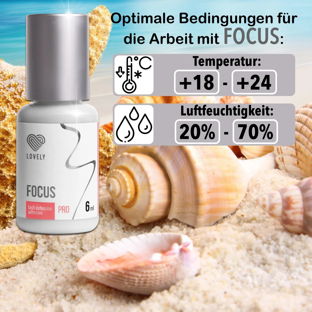 LOVELY Wimpernkleber FOCUS - schneller Kleber, Trocknungszeit: 0,5 Sekunden, 8 Wochen Haftkraft, beständig - Wimpernkleber für Wimpernverlängerung geeignet für Studios & Fremdanwendung - 6ml Schwarz