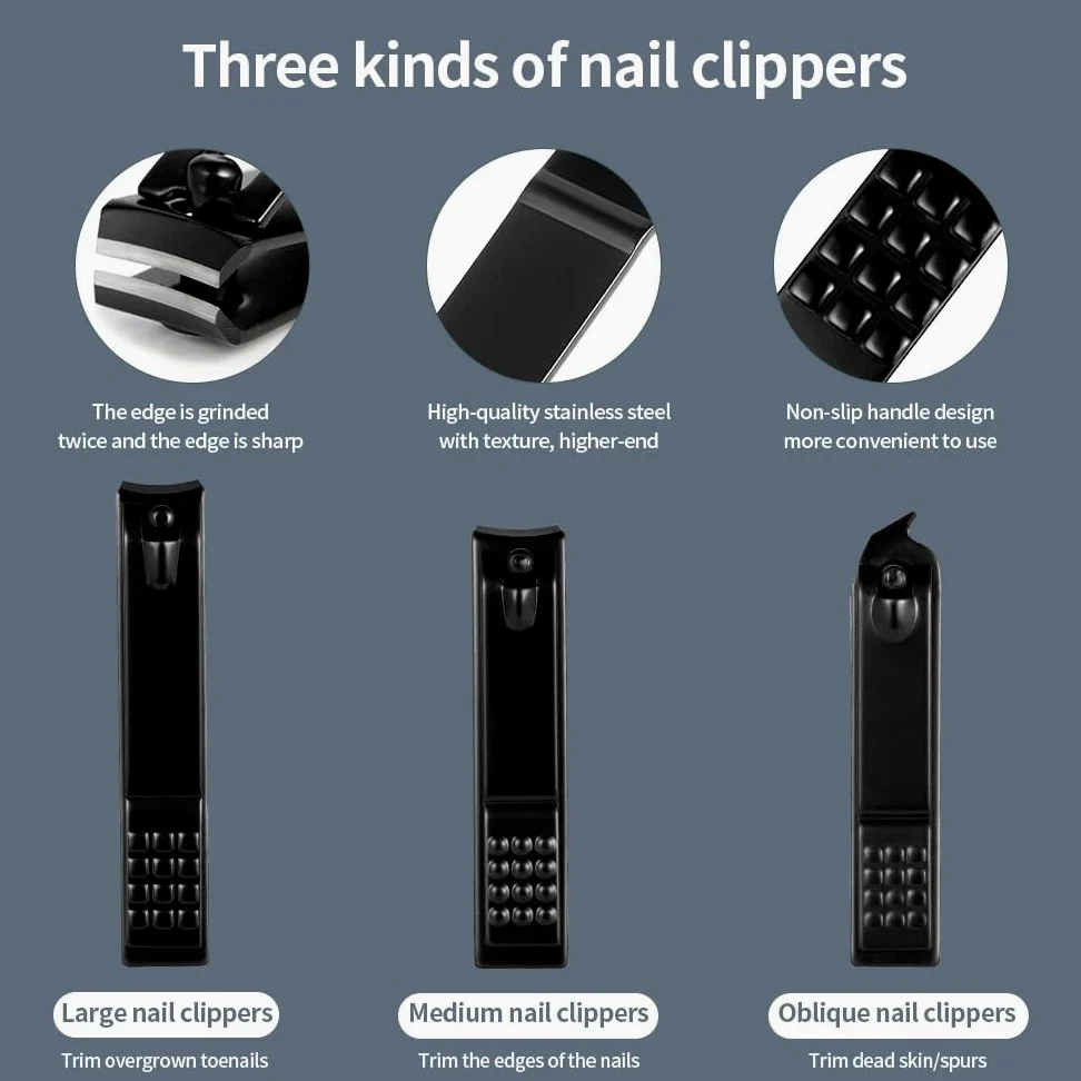 Nagelknipser, Trimmer Earpick Grooming Kit Maniküre Pediküre Schere Pinzette Nagelwerkzeuge Set mit schwarzem Tra, Körperpflege