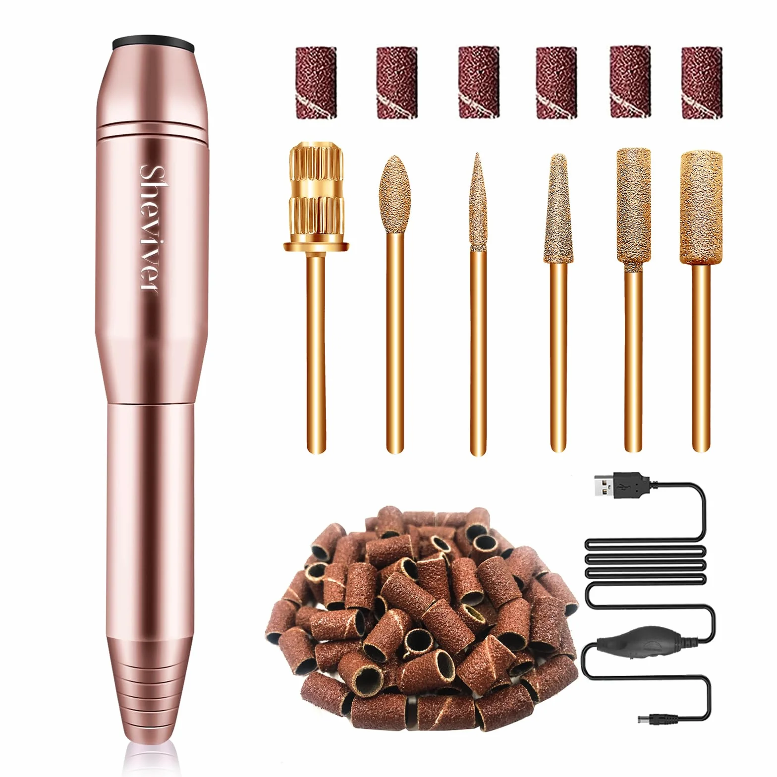 Nagelfräser, Elektrische Nagelfeile für Acryl und Gelnägel, Professionell Nagelfräser, Efile Maniküre und Pediküre Set mit goldenen Nagelfräserbiten für Home Salon Gebrauch
