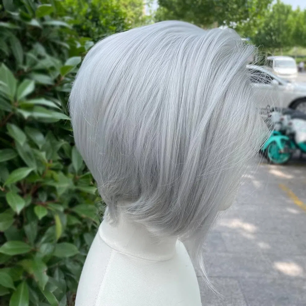 Haarpflege Splittergraue Kurze Bob-Schnitt-Lace-Front-Perücken Für Frauen Cosplay-Perücken Für Männer Hellgraue Klebefreie 13x4-Lace-Front-Perücken