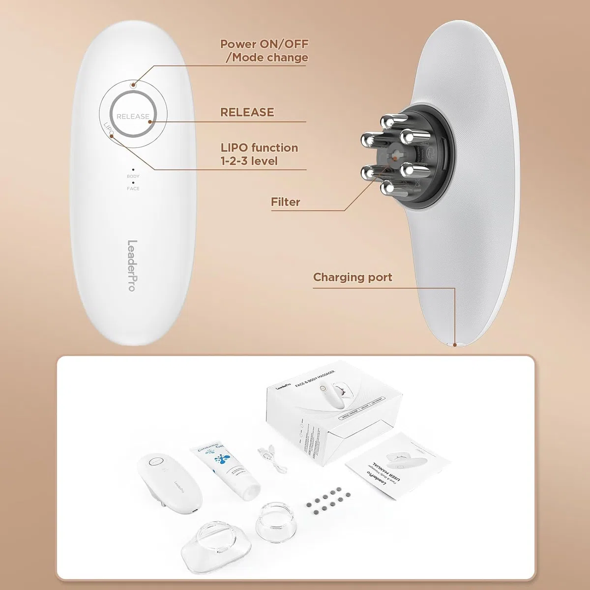 Schröpfmassagegerät mit EMS & Rotlicht, 2-in-1 Körper & Gesichtsmassage, Massagegerät für Straffere Haut, Massage durch Elektrische Stimulation,Anti Cellulite Massagegerät für Bauch,Weiß,mit 100ml Gel