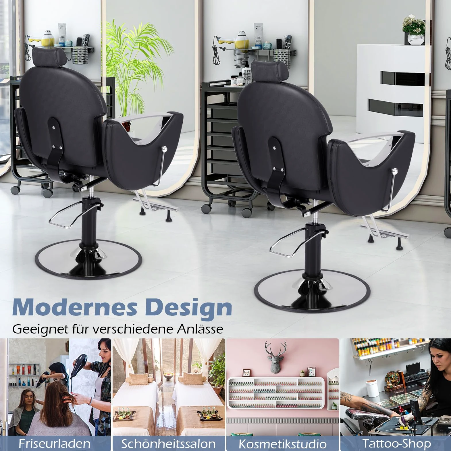 COSTWAY Friseurstuhl höhenverstellbar 360° drehbar mit Kopfstütze & Hydraulikpumpe bis 150kg belastbar schwarz