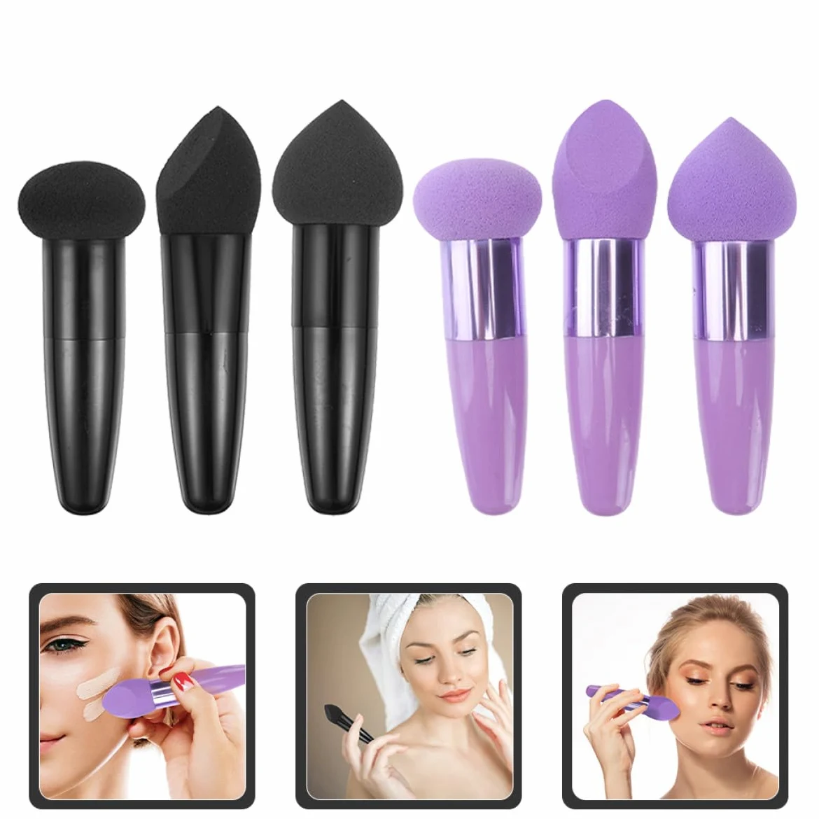 CALLARON Kosmetikschwämme 6 Stück mit Stiel Elastische Make Up Schwämme für Foundation und Puder Tragbar für Feuchtes und Trockenes Schminken Geeignet für Frauen und Unterwegs