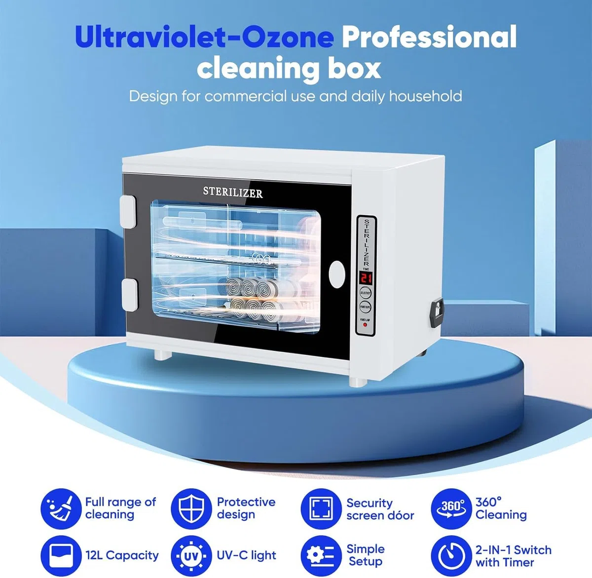 UV Sterilisator,12L Sterilisator Nagelstudios mit hoher Kapazität,medizinischer Sterilisator mit Timereinstellung,LED UV Licht Sterilisator für den Einsatz zu Hause,Friseursalon,Schönheitssalon,Spa