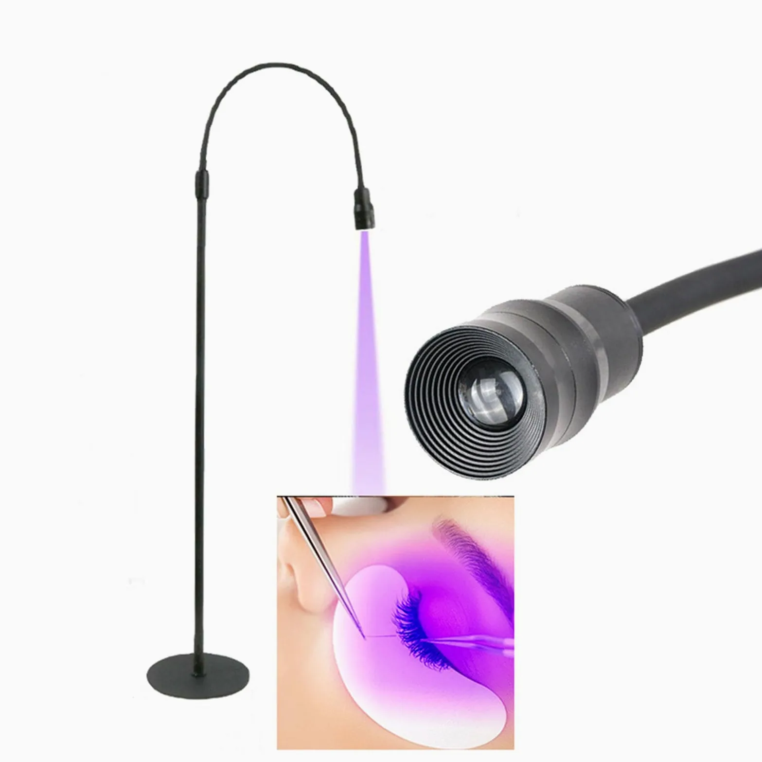 UV-Wimpernlicht für Wimpernverlängerungen, UV-Lampe mit Fußpedal, UV-Gel-Härtungs-LED, Verstellbare Schwanenhals-Wimpernlampe für Wimpernkünstler, Nail Tech Makeup Studios (10W)