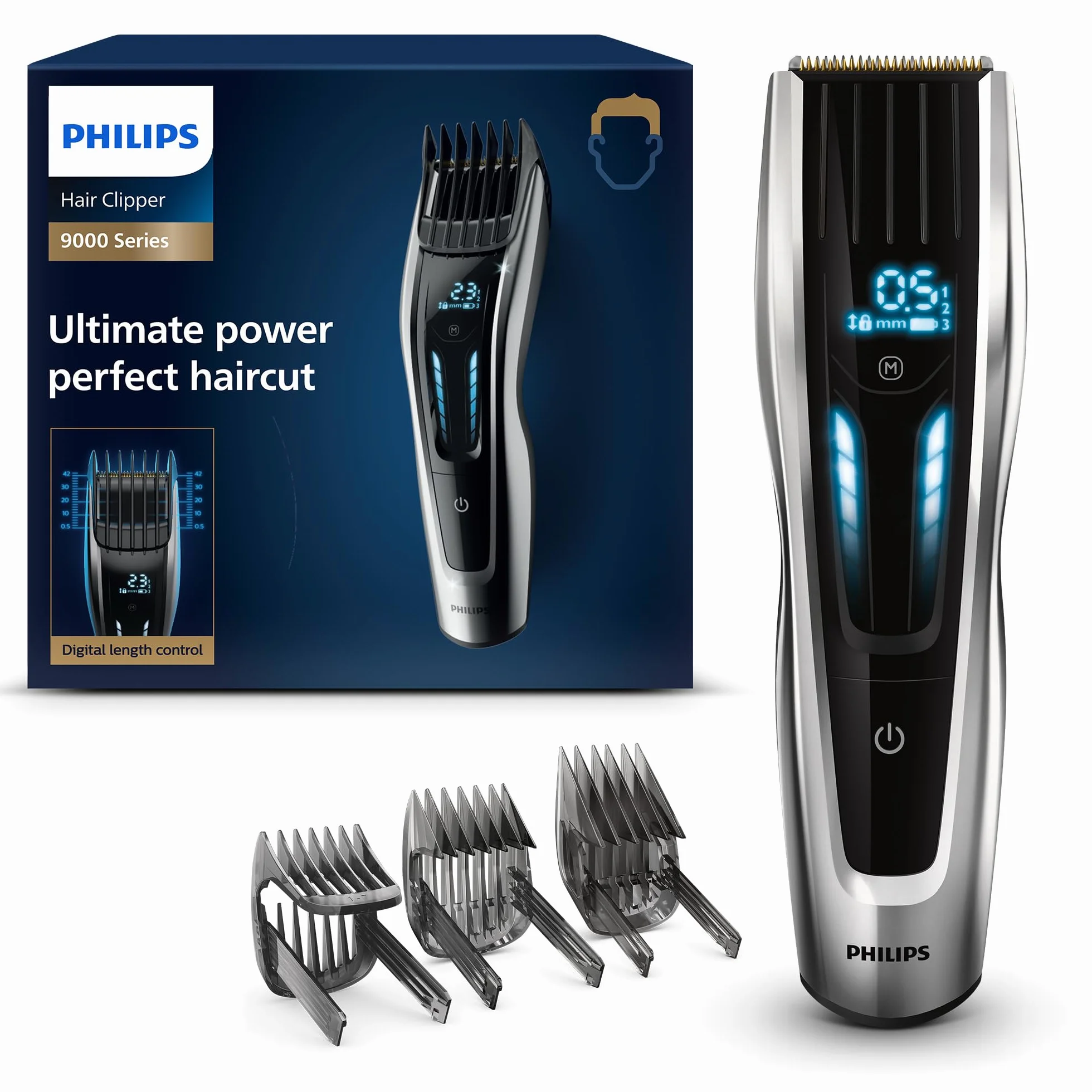 Philips Series 9000 Haarschneider HC9450/15, Titanklingen, 400 Längeneinstellungen, 120 min kabellos