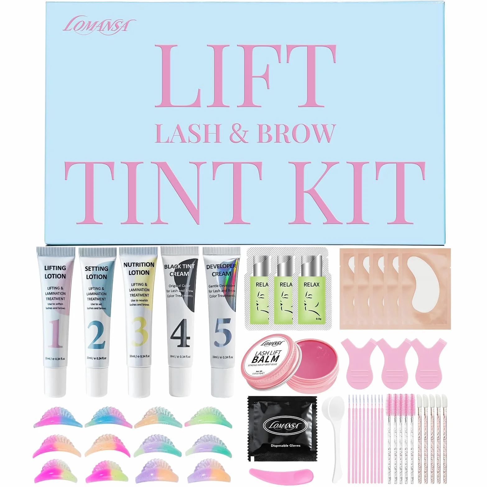 Wimpernlifting Set mit Farbe Schwarz, Wimpern Lifting Set& Brow Lifting Set, 2-in-1 Wimpernlifting Set für zu Hause, Tubenform, für alle Augenformen, ausführliche Schritt-für-Schritt-Anleitung